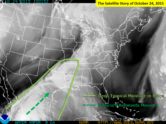 Water Vapor satellite for October 23, 2015 7 PM.  Click for a full animation for the 24 hour period that follows