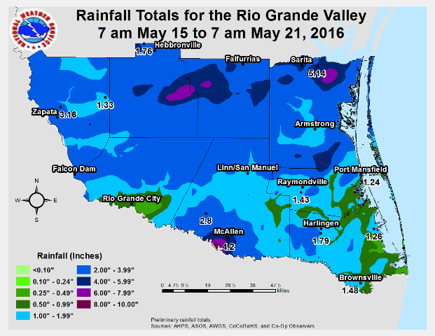 Rainfall map for May 14 through 20, 2016