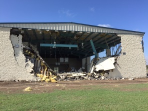 Destruction of back wall of the Granjeno Community Center on May 31, 2016, around 1130 PM