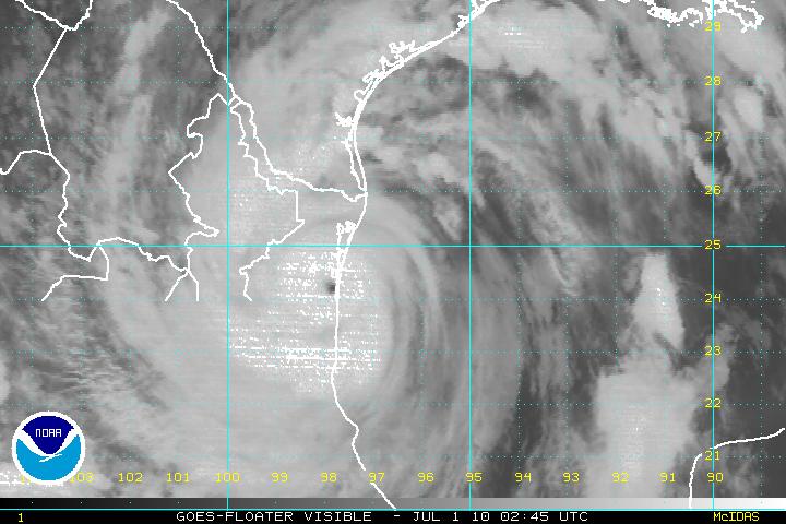 Landfall Visible image of Alex