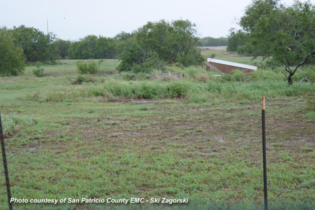 Roof was blown off a shed and into an open field.