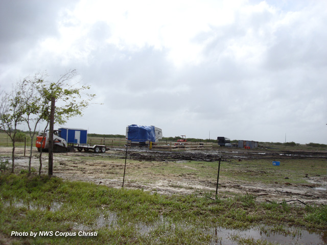 This RV trailor was flipped on its side. Several mesquite trees were also damaged by the tornado.