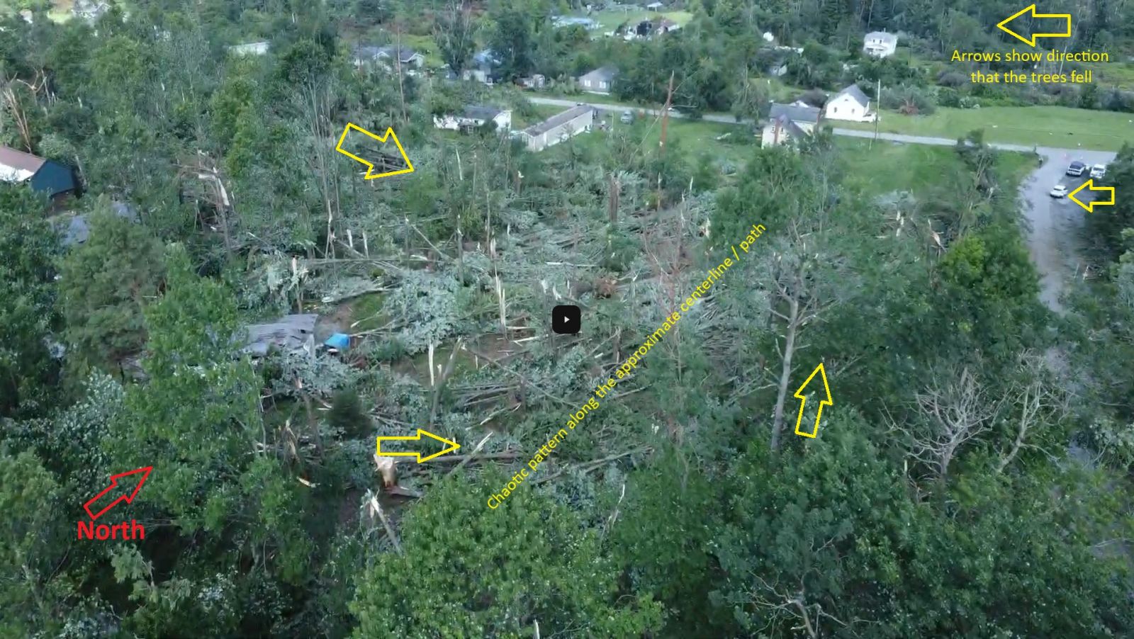 Overhead view of the approximate centerline path of the tornado