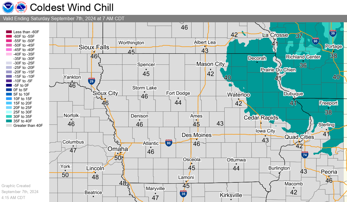 Today's Coldest Wind Chills