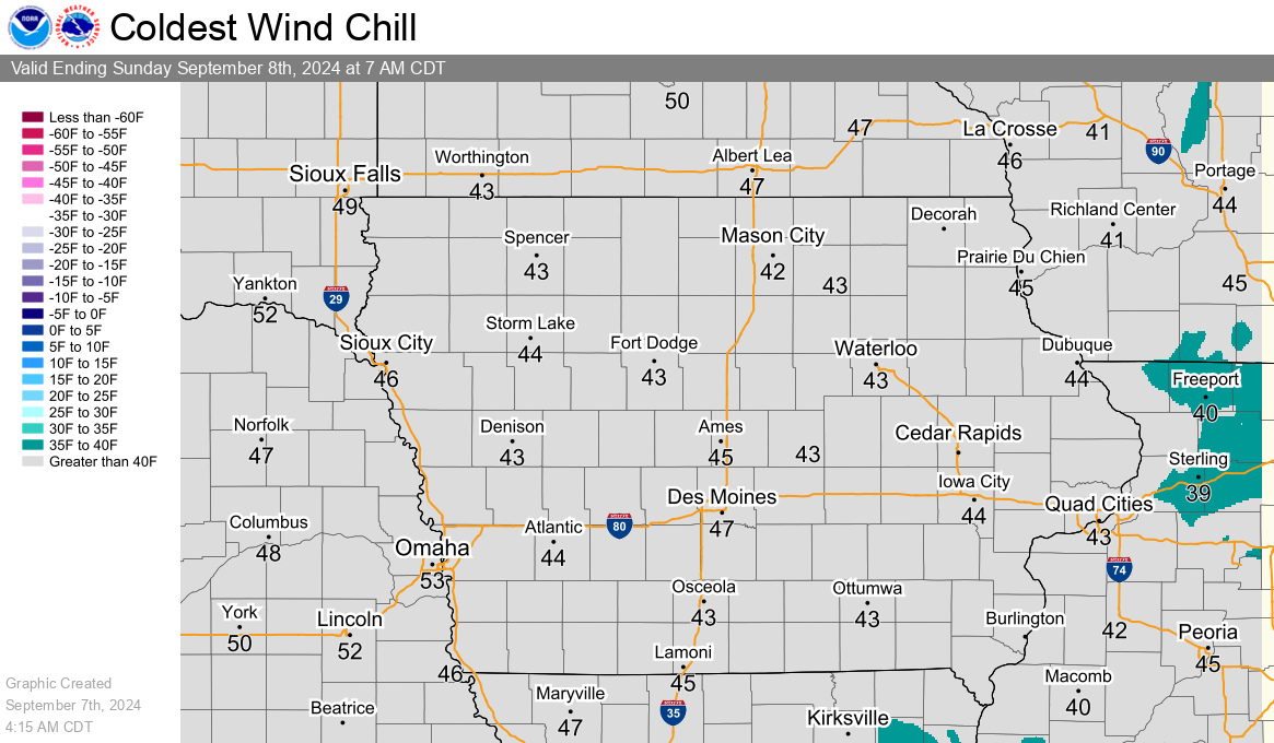 Tomorrow Night's Coldest Wind Chills