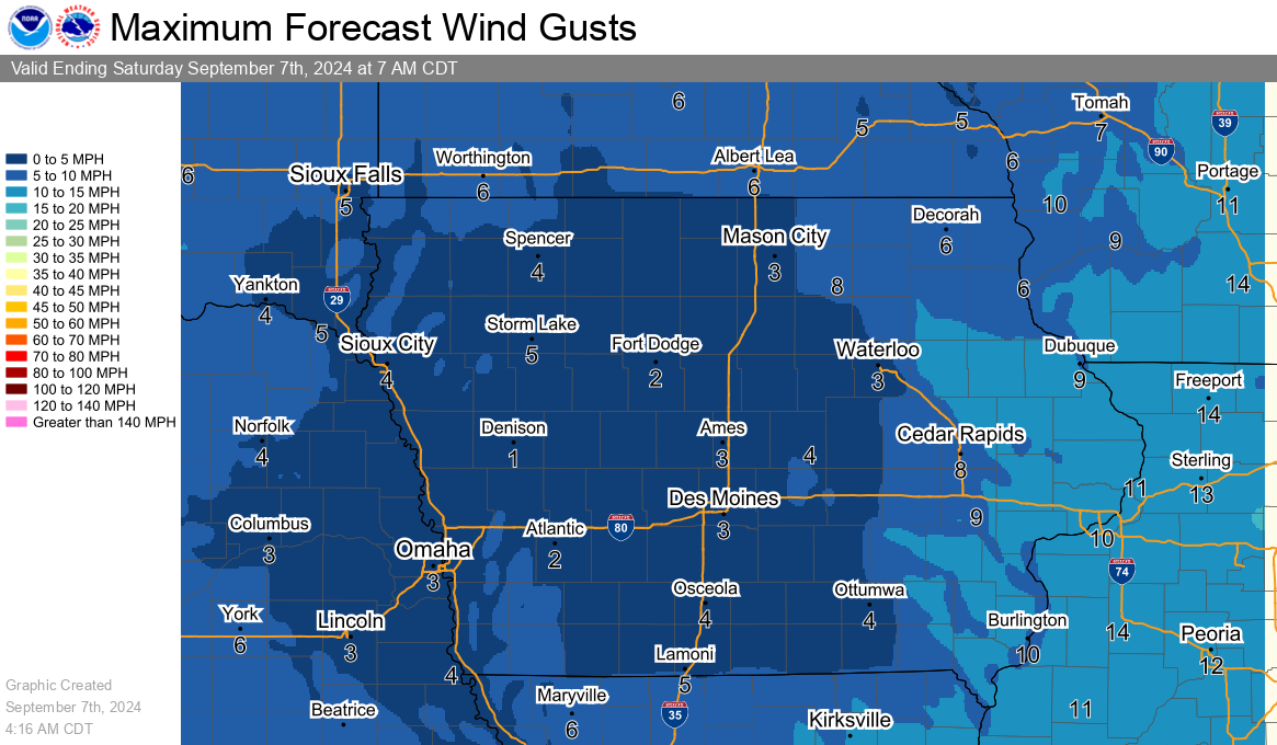 Today's Highest Wind Gusts