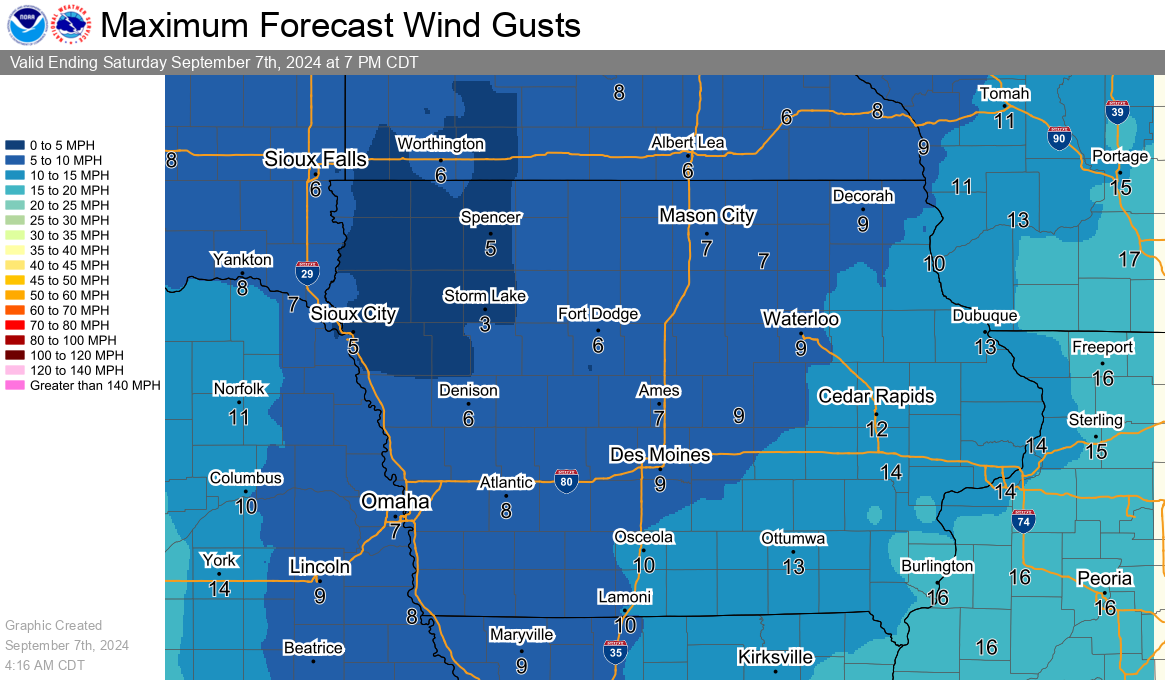 Tomorrow's Highest Wind Gusts