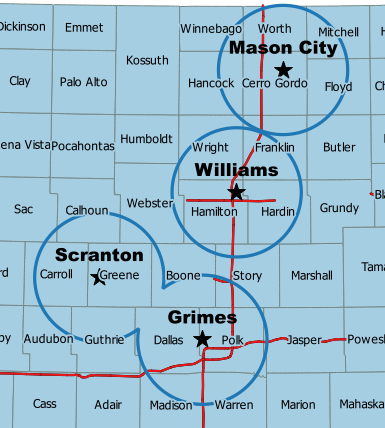 System A image of ham radio repeaters used in Central Iowa for SKYWARN operations