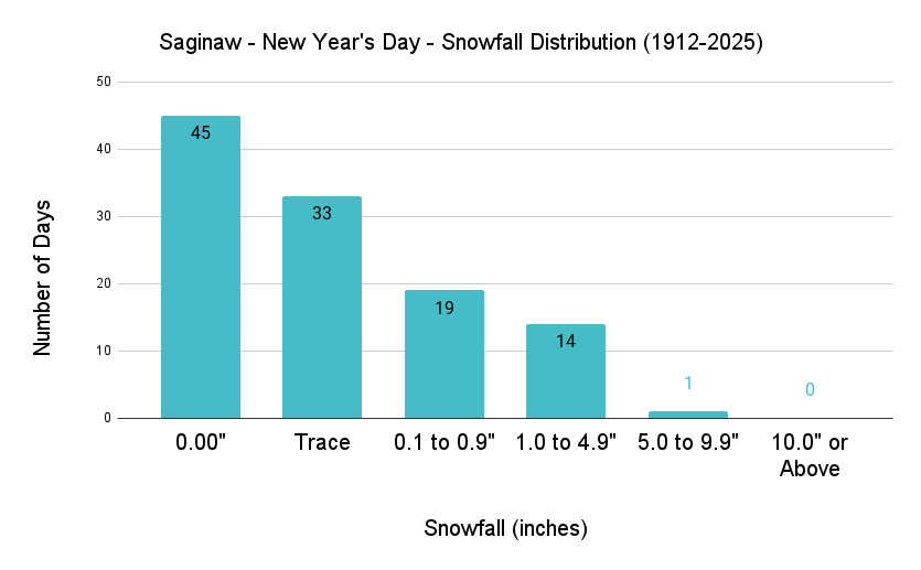 Saginaw New Year Snowfall Distribution
