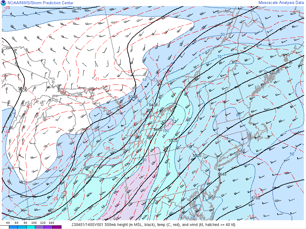 Figure 1: 500mb Analysis, valid 1400 UTC 1 Apr 2023