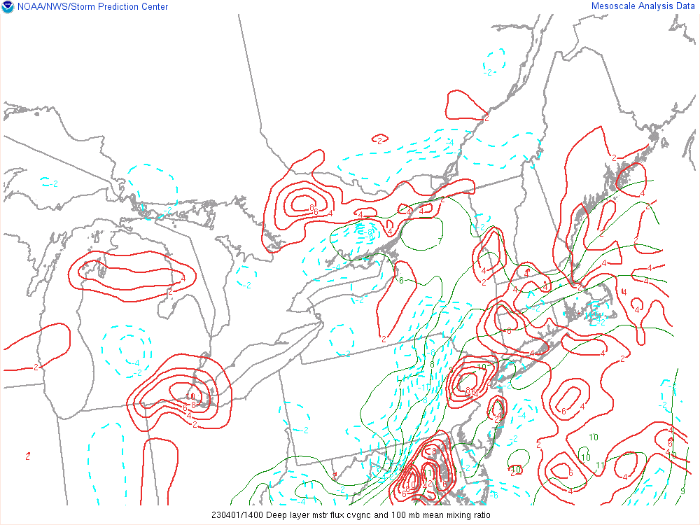 Figure 3: Deep Layer Moisture Convergence, valid 1400 UTC 1 Apr 2023