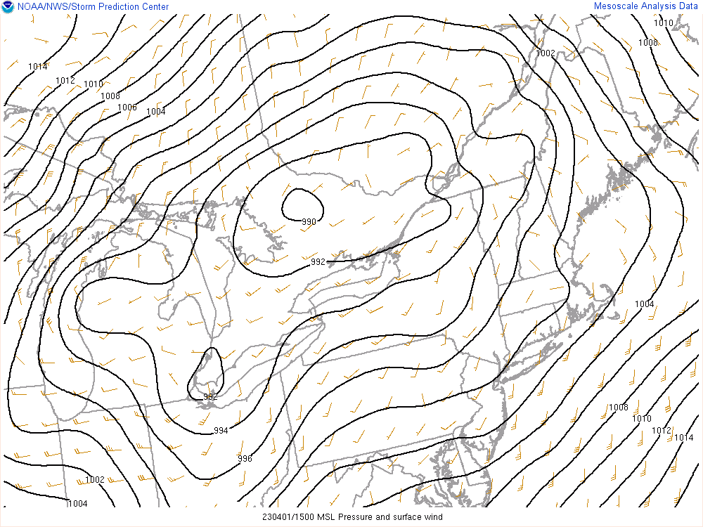 Figure 2: Surface Analysis, valid 1500 UTC 1 Apr 2023