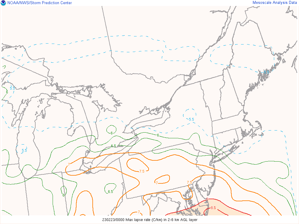 Figure 5: SPC Max Lapse Rate Analysis Valid Feb 23 2023 00UTC