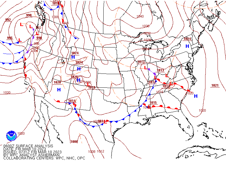 Figure 1: WPC Surface Analysis Valid Mar 4 2023 00UTC