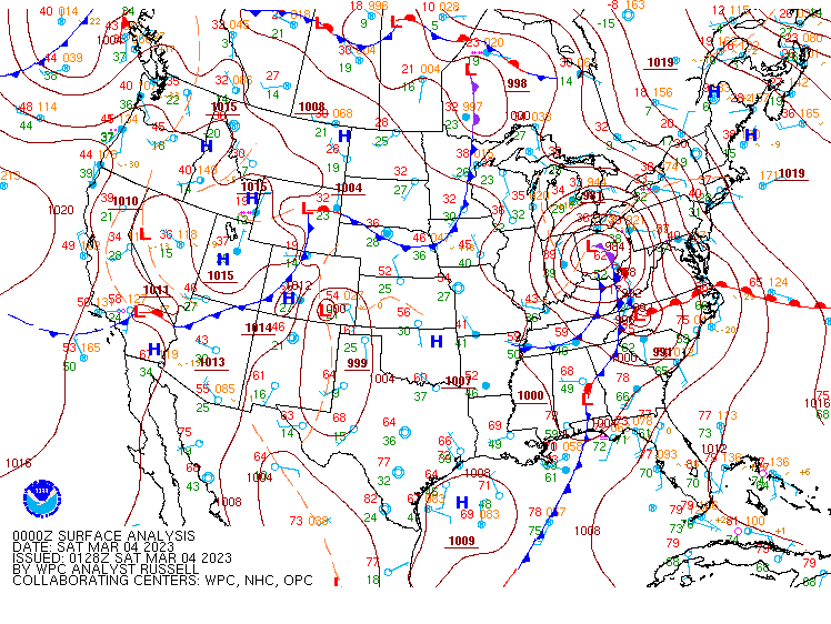 Figure 1: WPC Surface Analysis Valid Mar 4 2023 00UTC