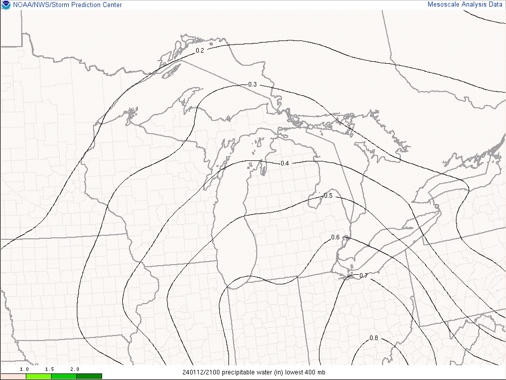 Figure 3: SPC Mesoanalysis Precipitable Water Valid Mar 3 2023 23UTC