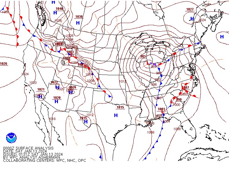 Figure 1: WPC Surface Analysis Valid Mar 4 2023 00UTC