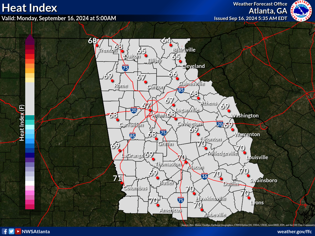 map of latest heat index values