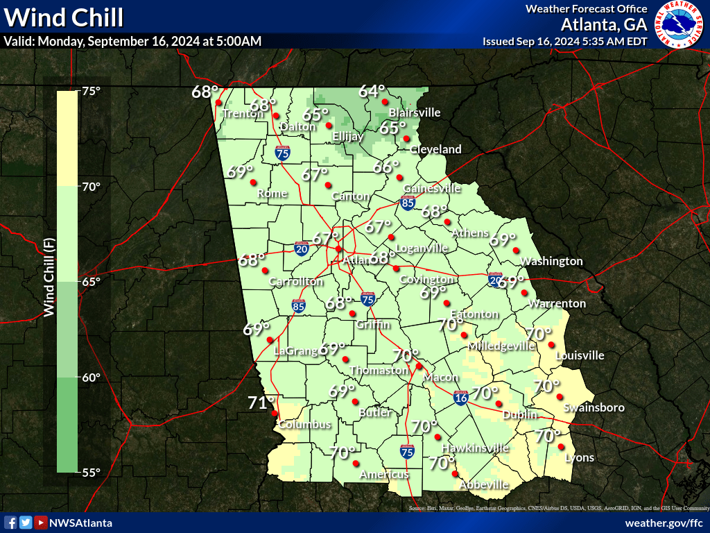 map of latest wind chill values