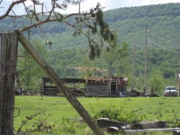 [ Roof damage to a structure on Hemphill Road. ]