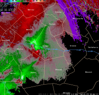 [ Storm Relative Velocity of Morgan Tornado. ]