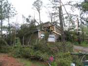 [ Trees snapped and on top of house. ]