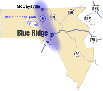 [ damage path across Fannin County ]