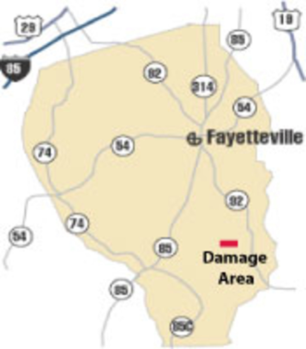 [ location of damage in Fayette County ]