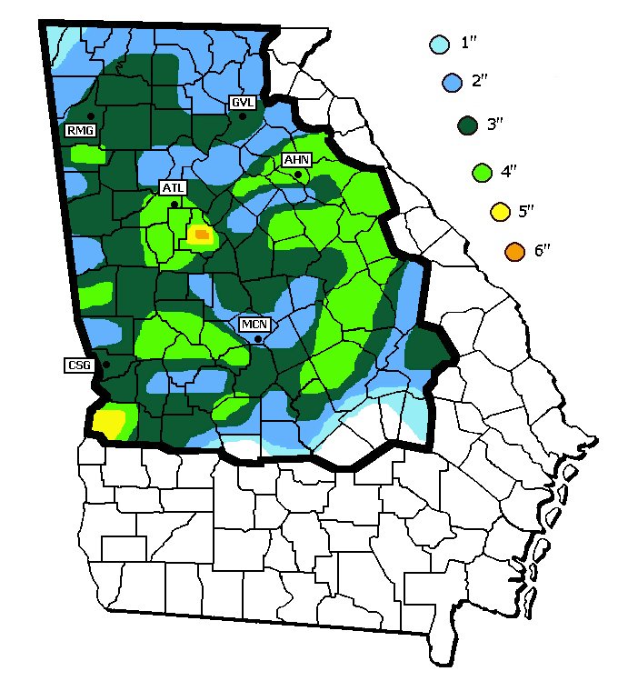 map showing snowfall amounts on February 12, 2010