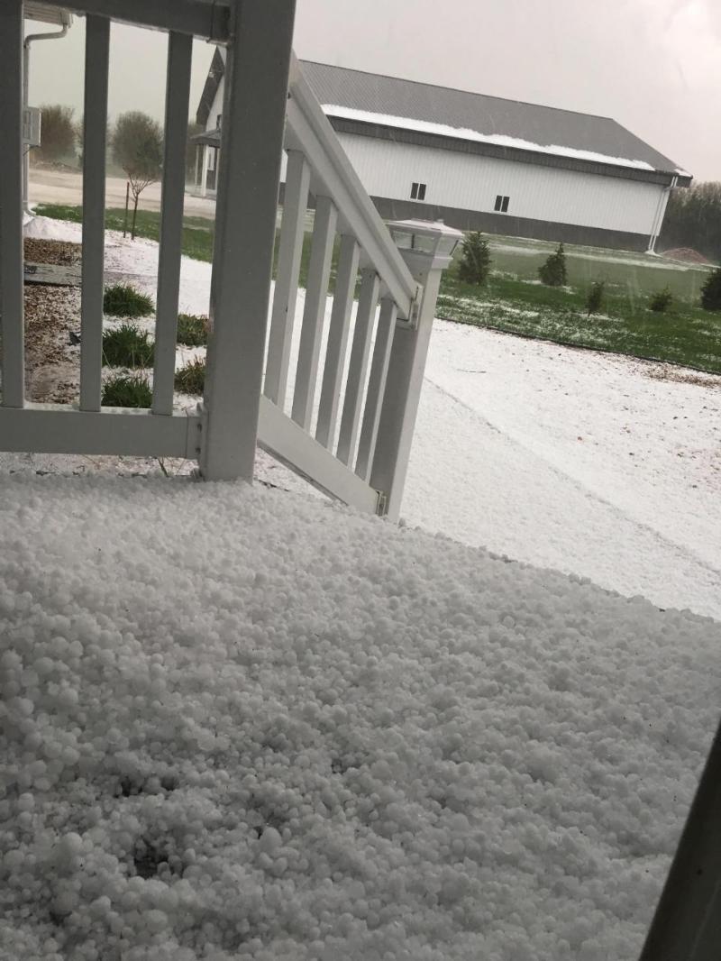 Hail covering the ground 4 miles south of Carthage, South Dakota.