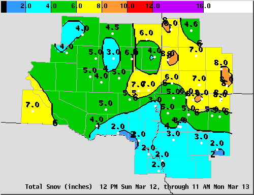 Total Snow March 12-13, 2006