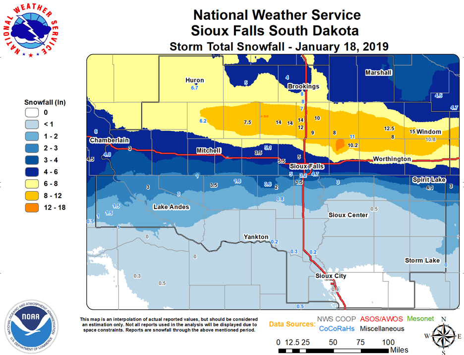 Map of snowfall reports