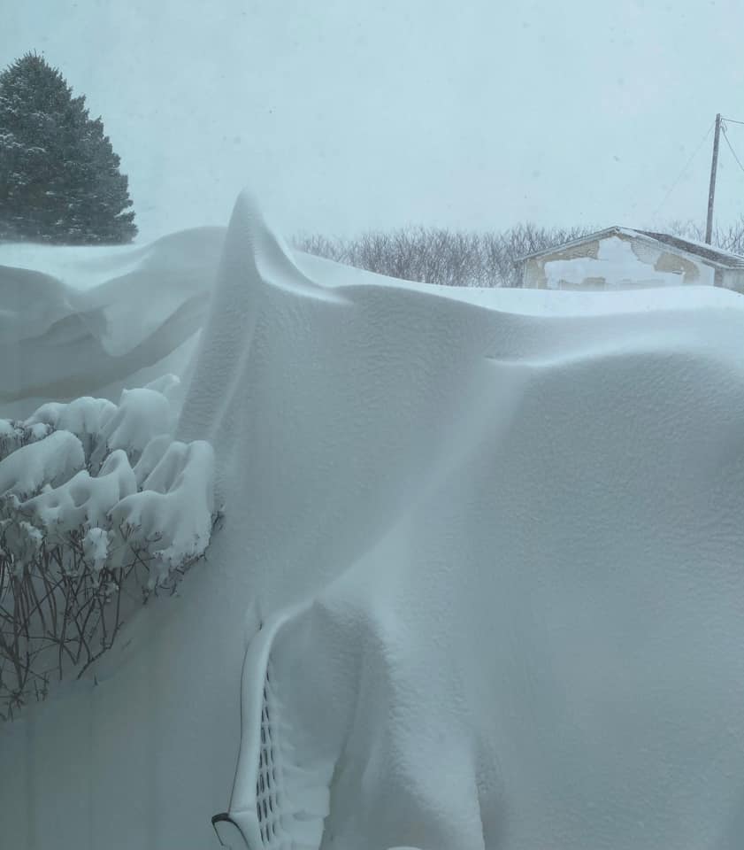 Drifted snow in Sheldon, IA