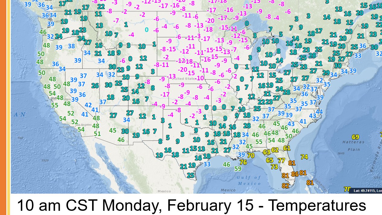 Sub-freezing temperatures grip much of the nation on the morning of February 15, 2021