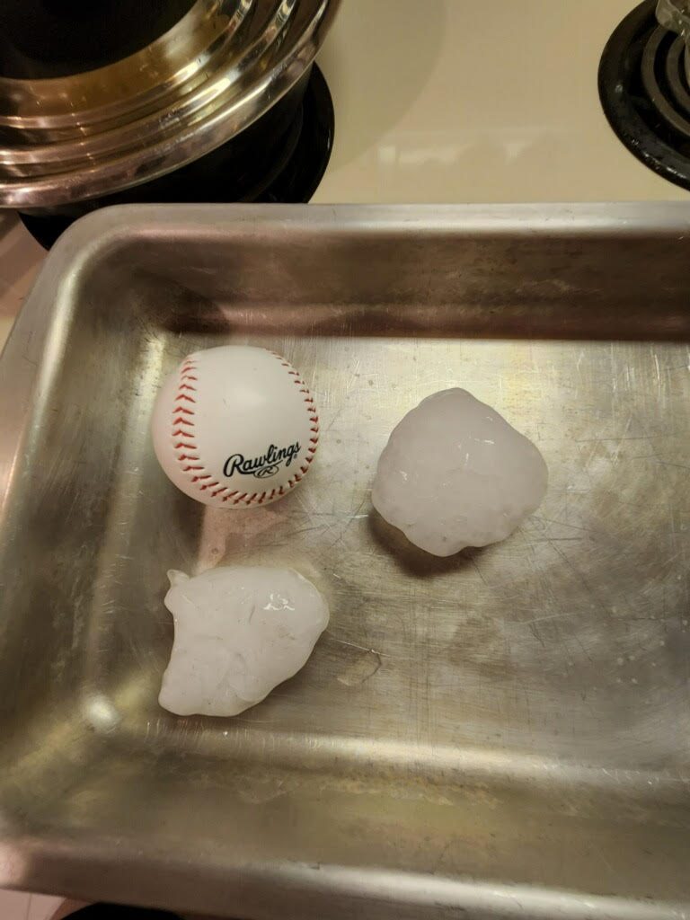 Baseball and baseball size hail