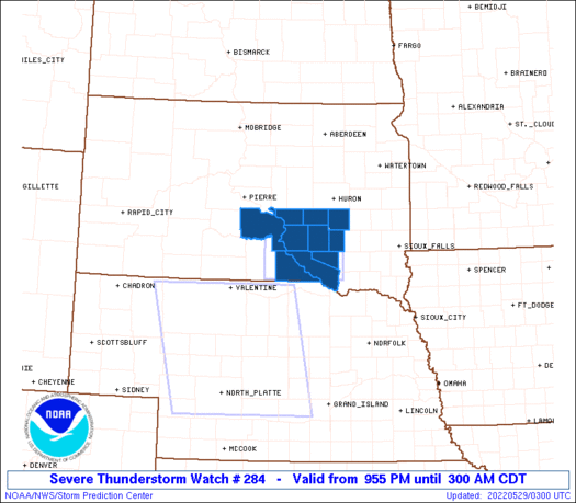 Severe Thunderstorm Watch 284 (Morning of 29th)