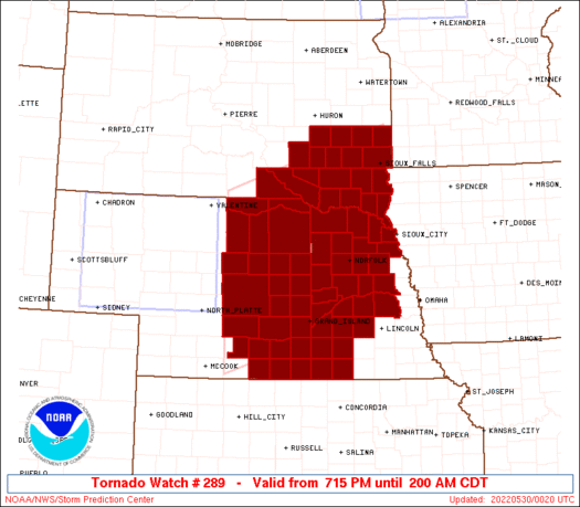 Tornado Watch 289 Evening/Overnight of 29th)