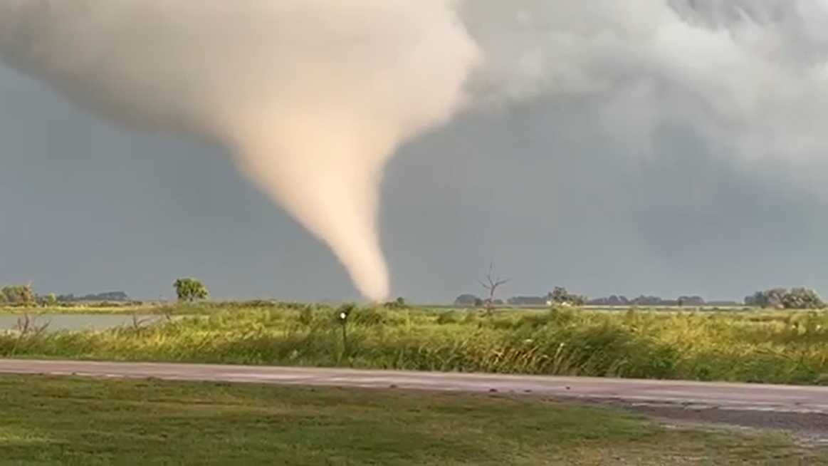 Photo showing a tornado touchdown near Spirit Lake, SD