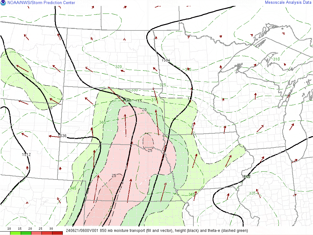 Moisture transport at 1am on June 21st