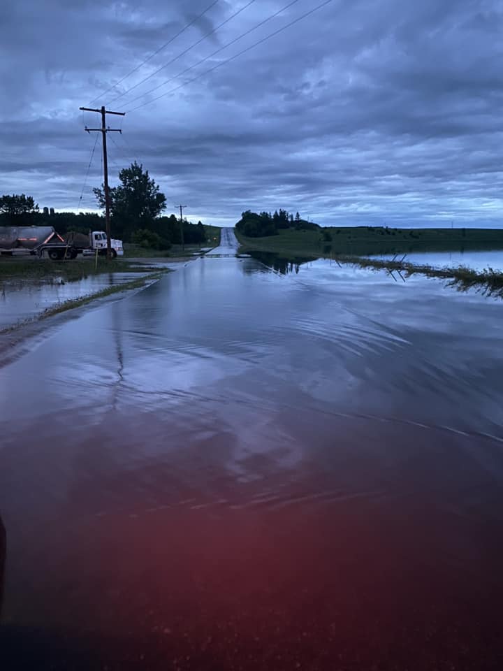 Photo of a flooded road in Chandler Minnesota