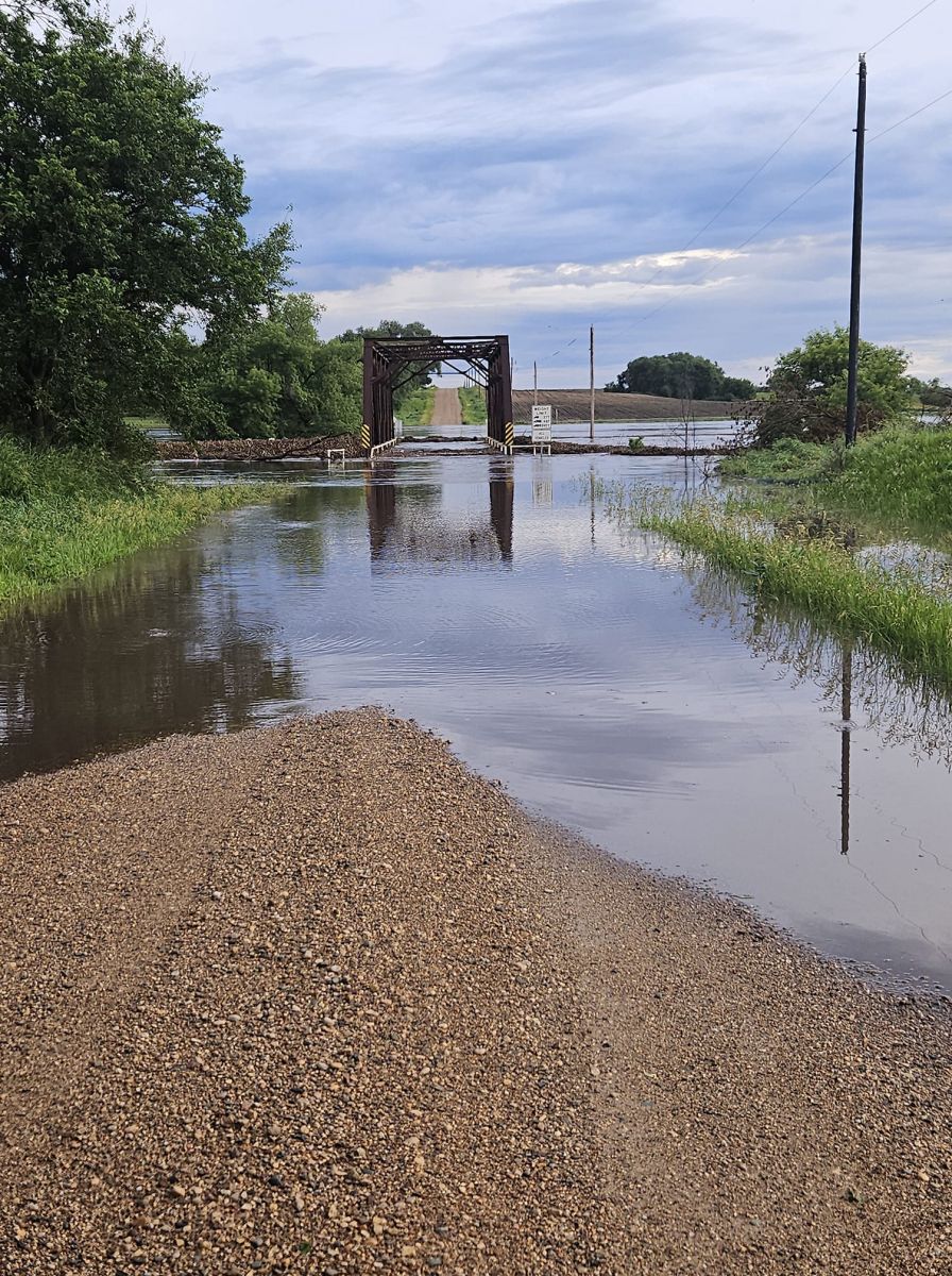 Photo of flooding at a bridge near the O'Brien-Cherokee County Line