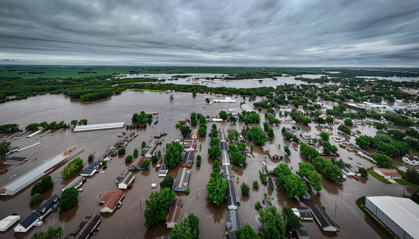 Aerial Photo of flooding in a neighborhood in Rock Valley Iowa