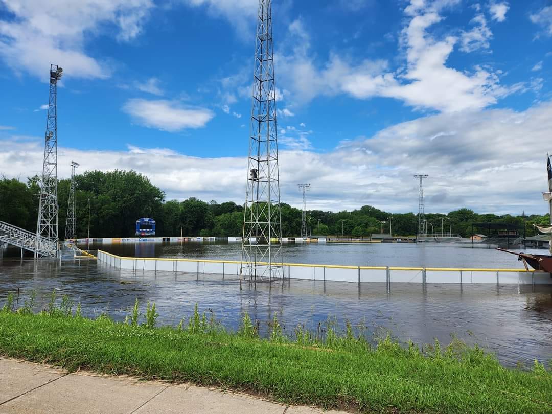 Photo of flooding at the baseball field in Windom Minnesota