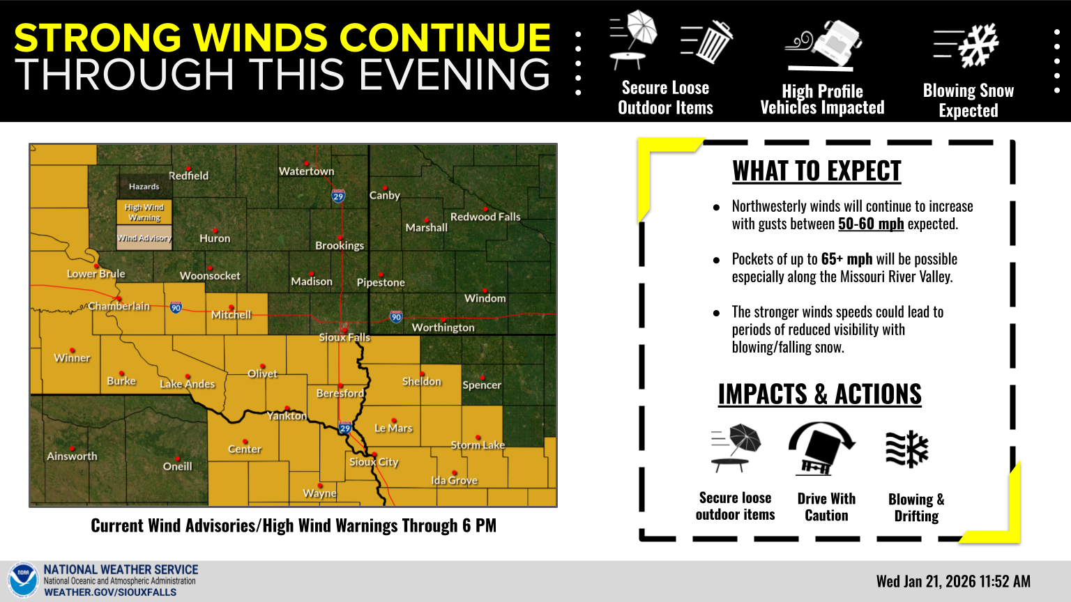 High Wind Warning in effect January 21st