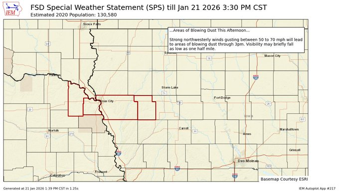 Special Weather Statement for Blowing Dust in effect January 21st