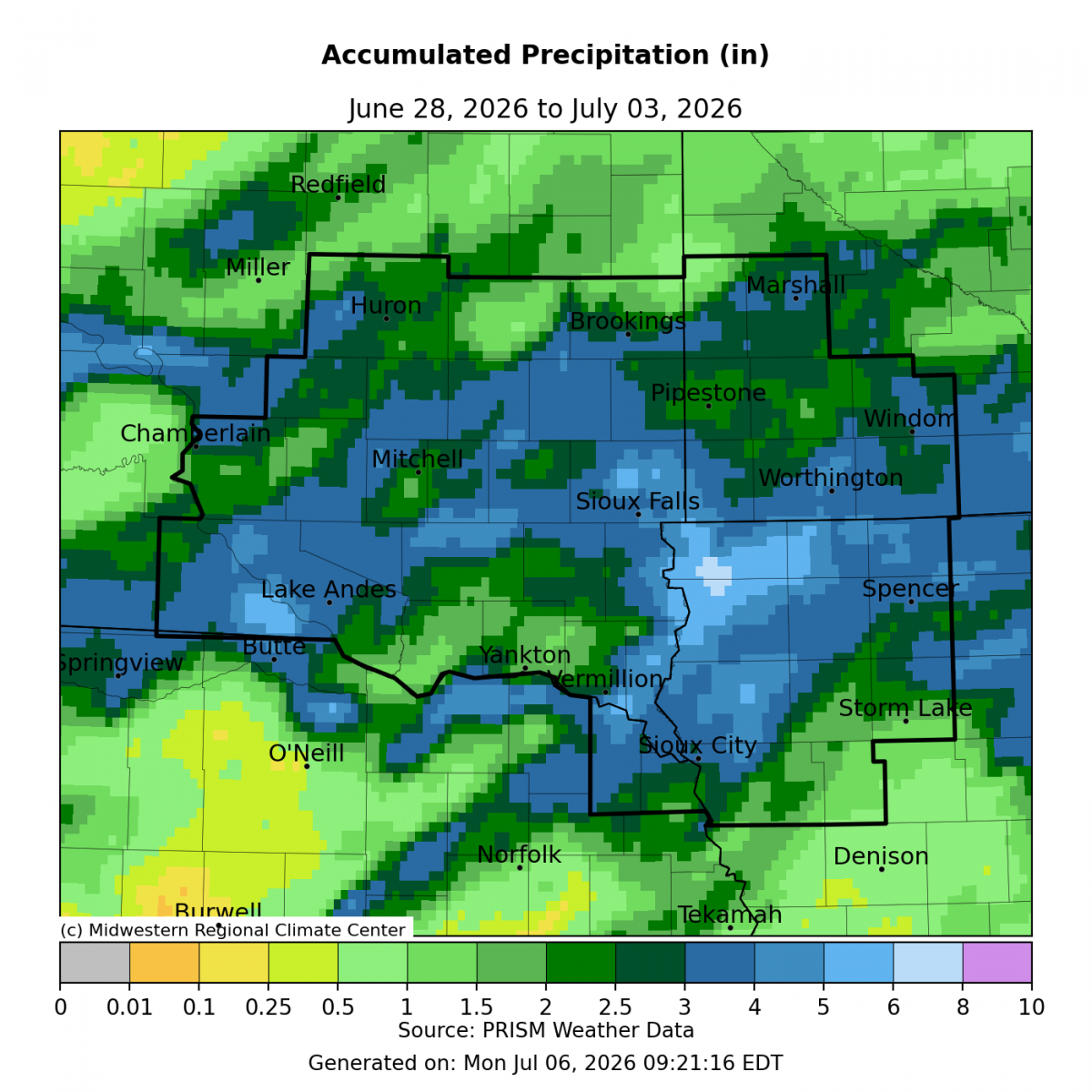 Map of rainfall totals