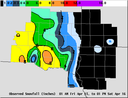 Observed Storm Total Snowfall April 14-15