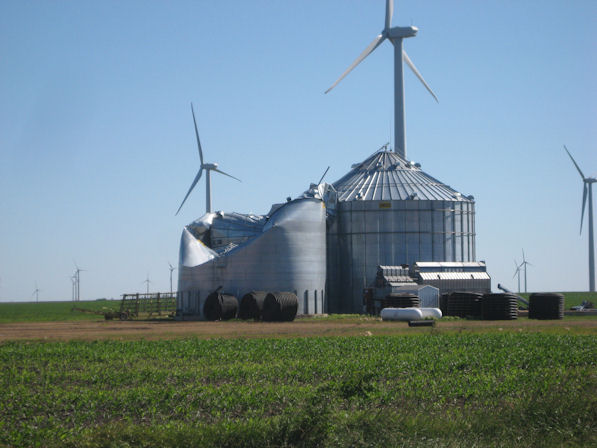 Grain bins flattened