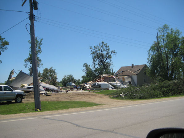 Shelter belt damage along with large garage destroyed