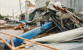 Central Chandler business district destroyed by the tornado.  Picture taken 17 June 1992. 